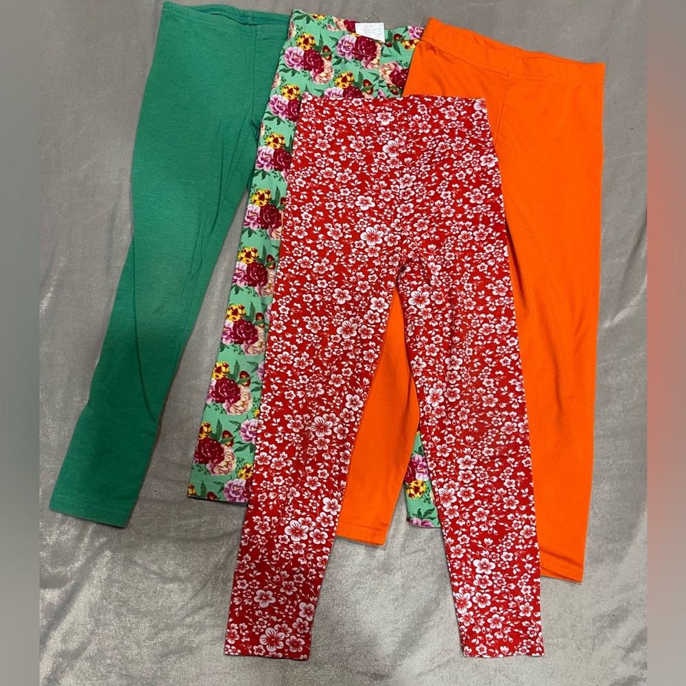 STATE Kids Leggings Set in Green, Floral Red, and Orange
